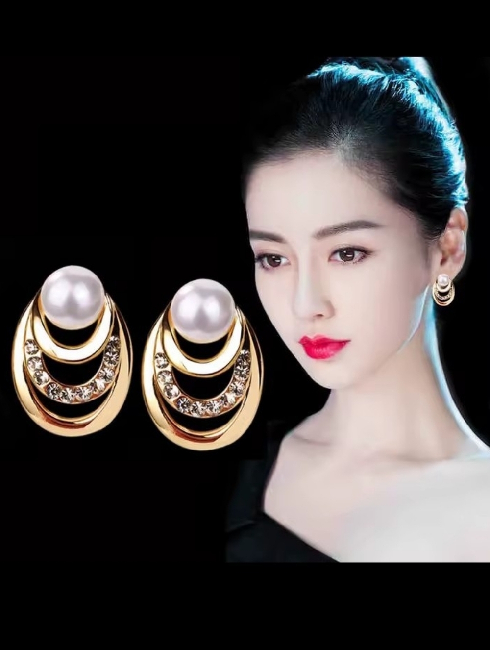 Gold‎ Pearl Earrings Rhinestone Women's Jewelry New G8